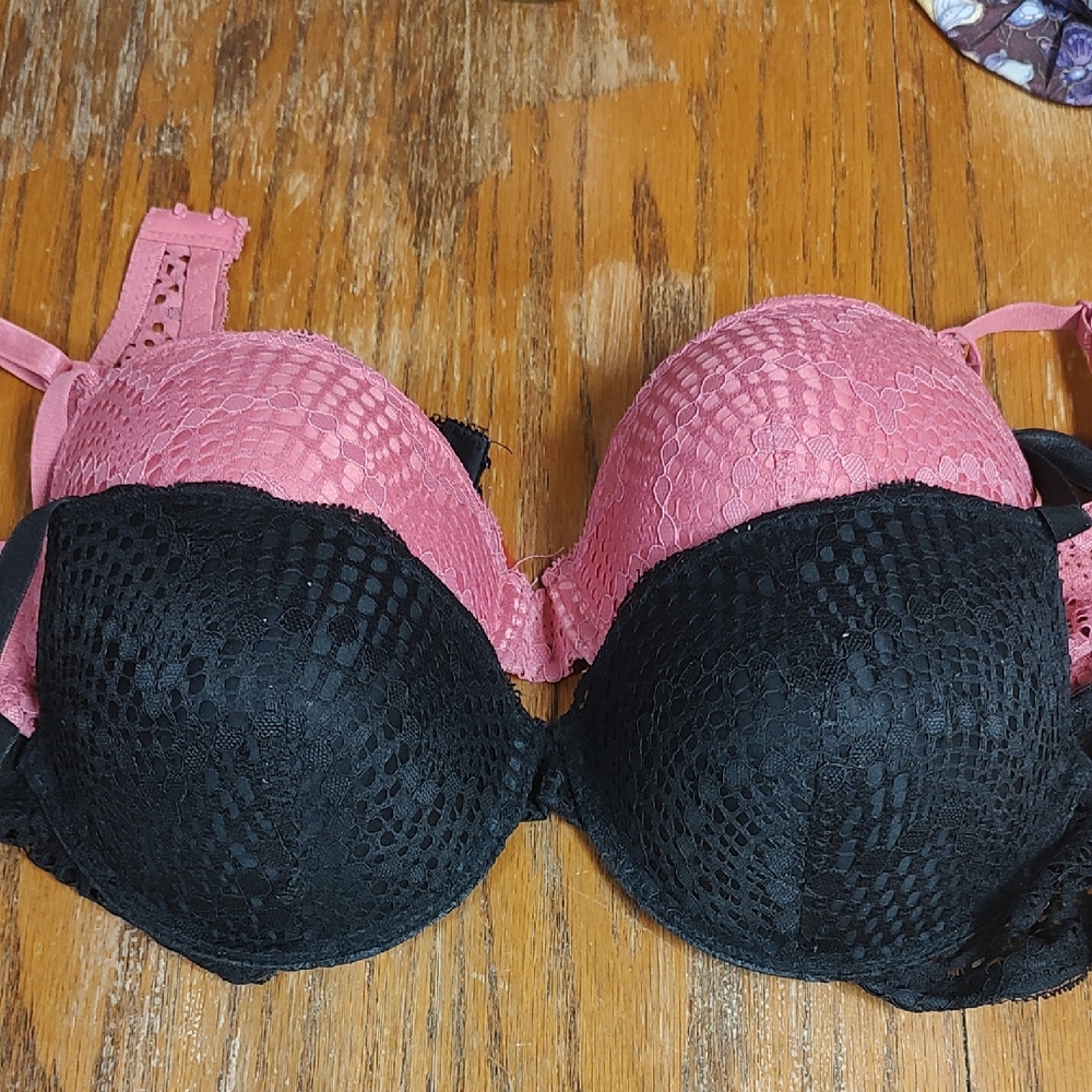 Lace Push-Up Bra Set - Pink and Black